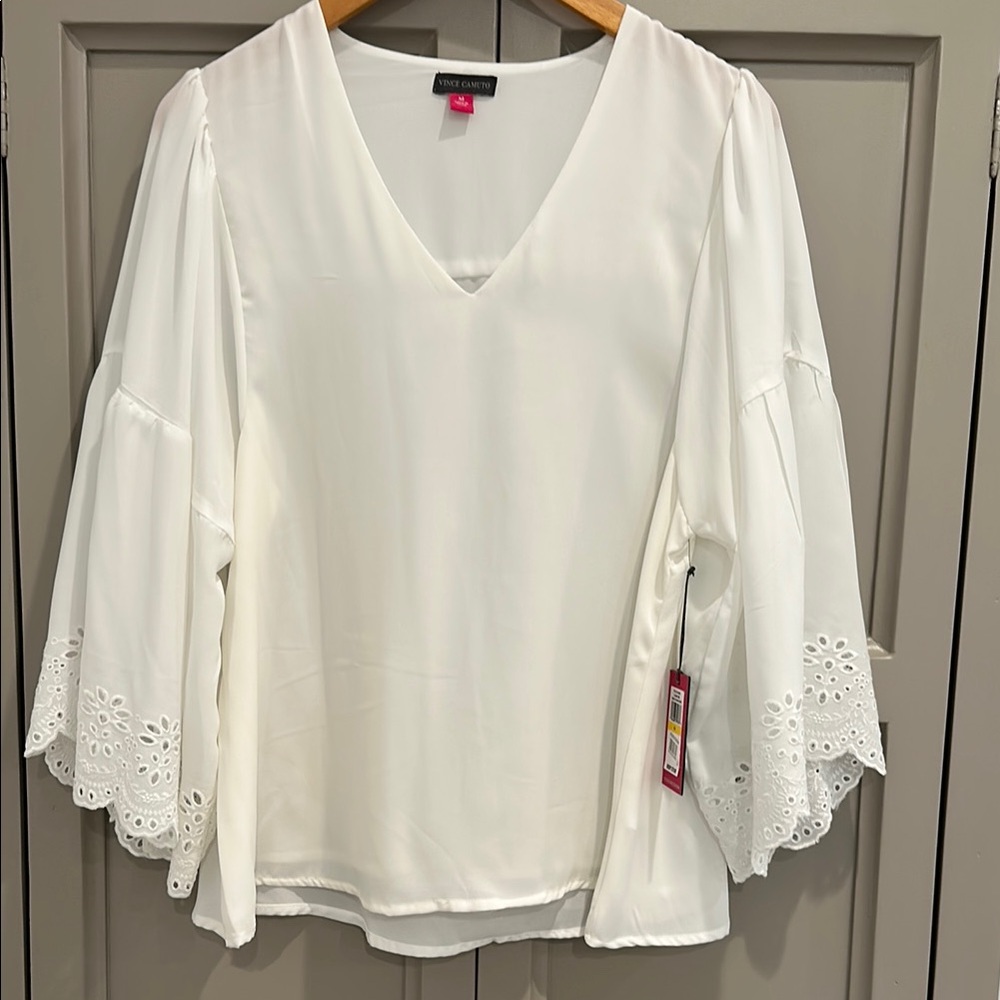 Vince Camuto White Blouse with Eyelet Sleeves